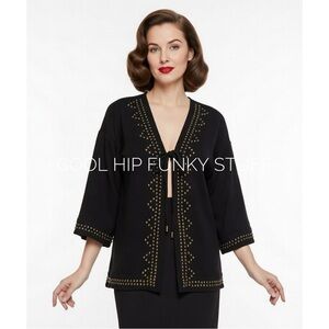 ROJA Studded Cardigan Black Antique Brass Tie Front Size Medium